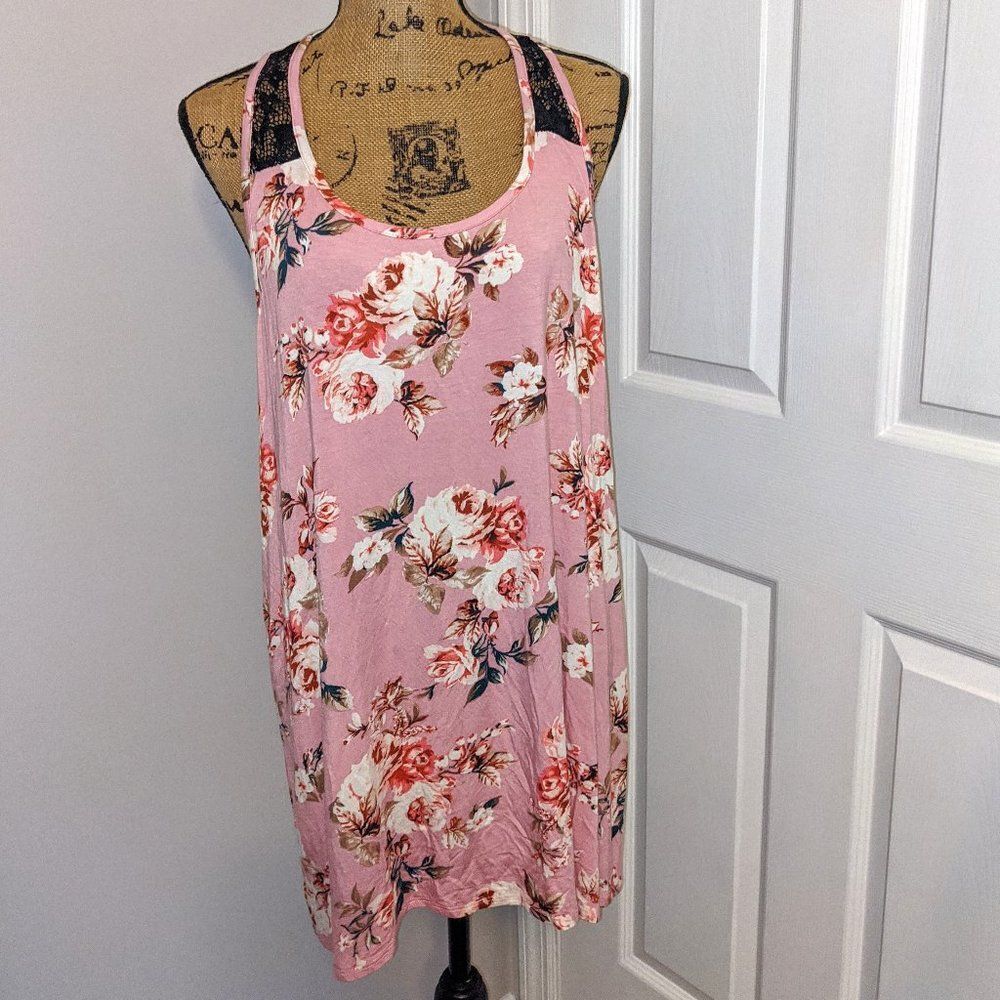 Pink floral and lace tank top